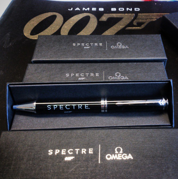 Latest SPECTRE stuff Omega SPECTRE 007 ballpoint pen black and silver thick original pen with original Black case #007museum. #omega  James Bond Museum Nybro Sweden