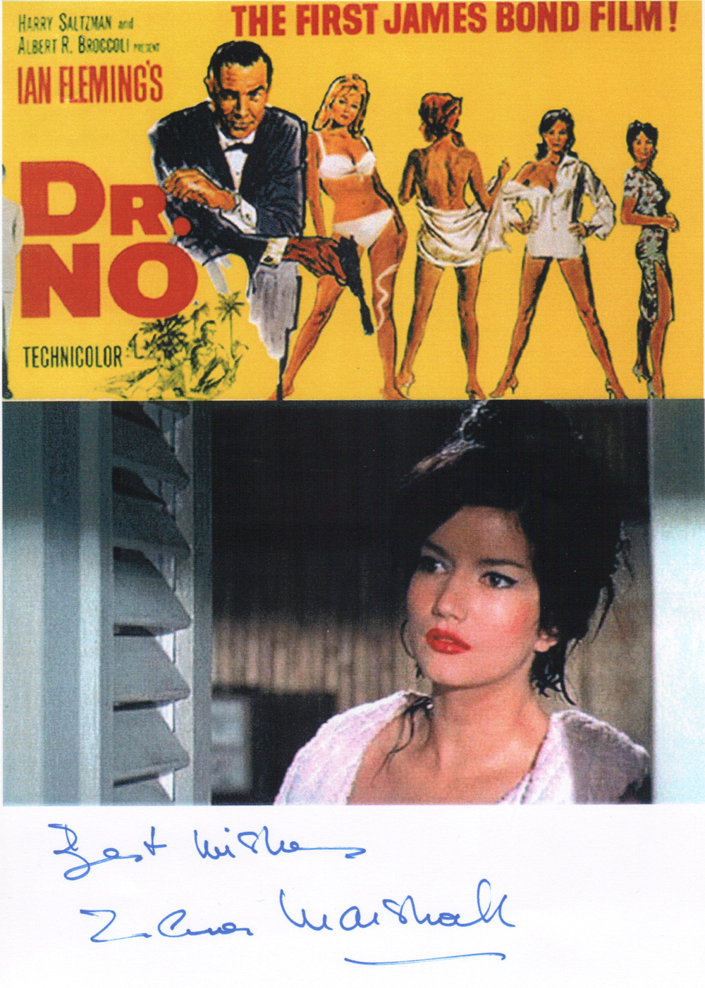Best Wishes Zena Marshall Miss Taro in Dr No 1962 to James Bond 007 Museum in Nybro Sweden