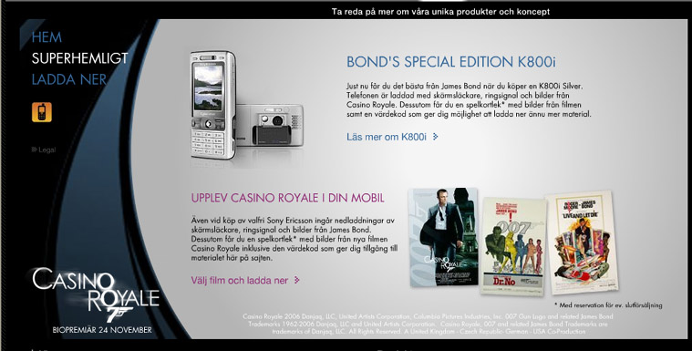 Sony-Ericsson  K800i  James  Bond. Edition  Upplev Casino Royale i din telefon